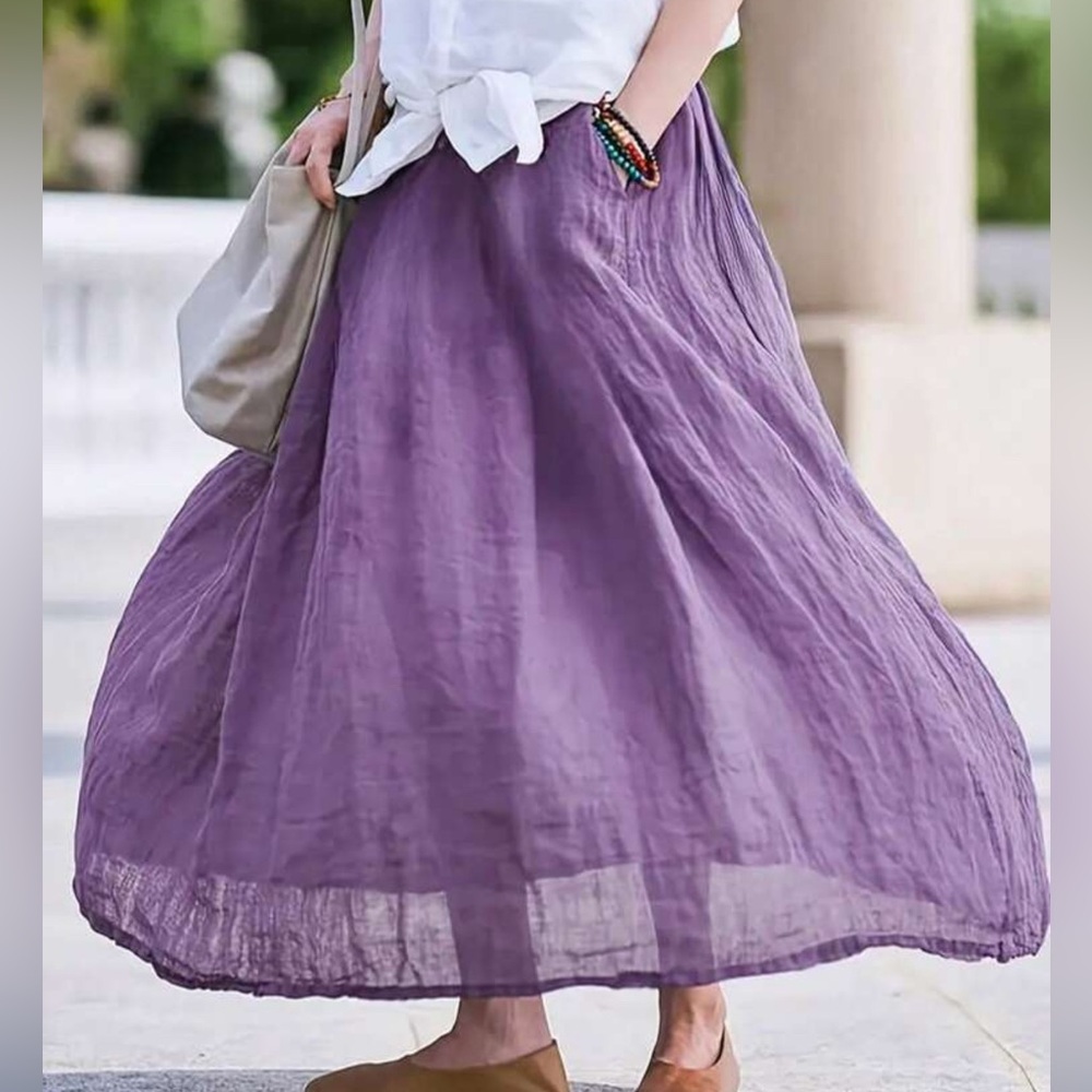 Purple crêpe skirt with pockets, size XL - Picture 4 of 7